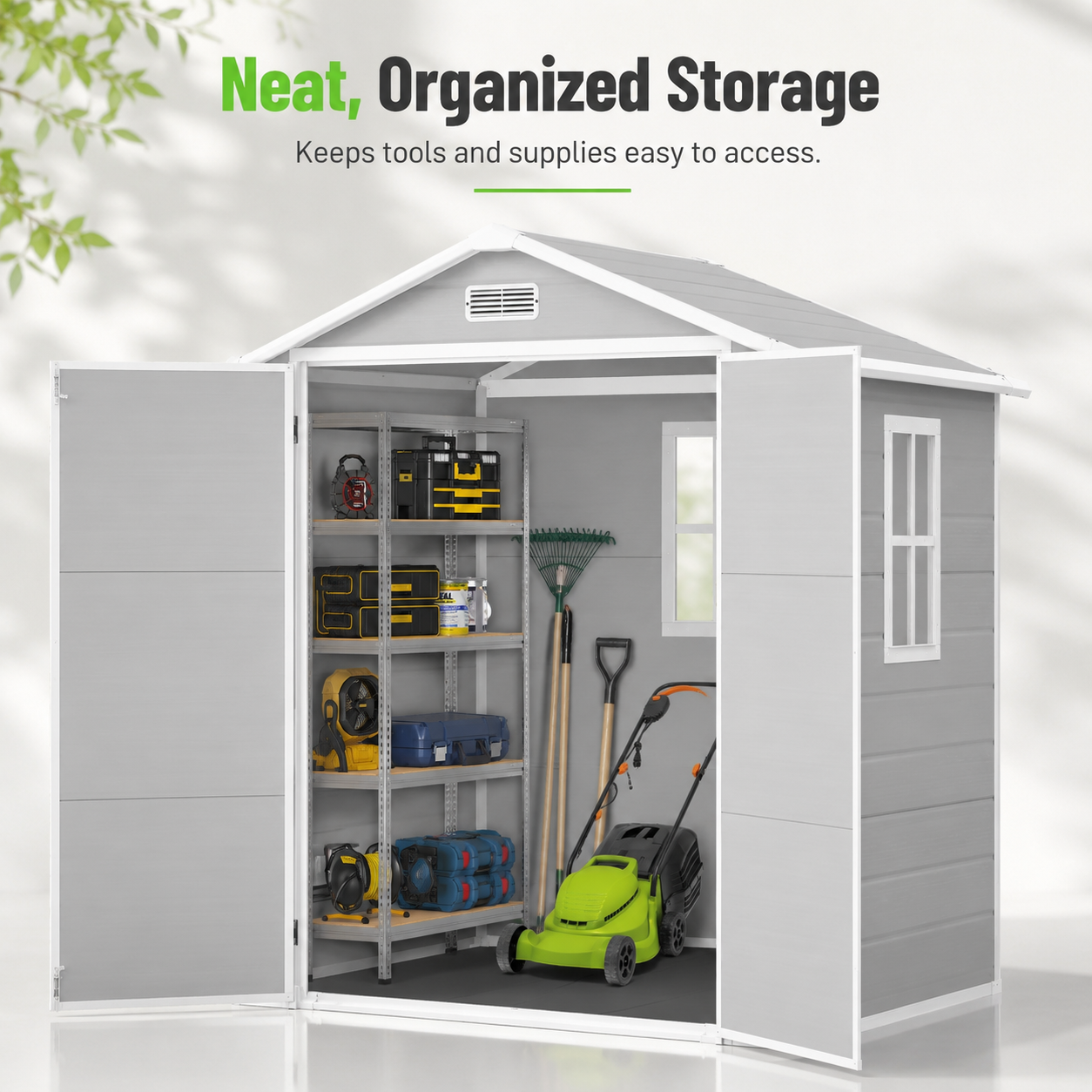 6' x 4' Outdoor Storage Shed with Metal Base, Metal Tools Storage Shed, Galvanized Steel Garden Shed with Lockable Doors for Backyard, Patio, Lawn, D9133