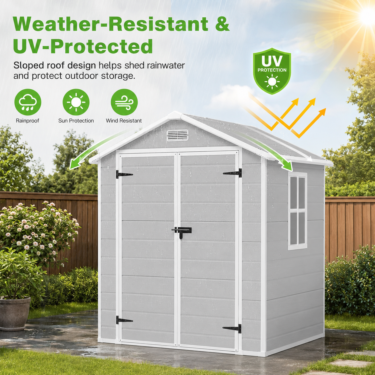 6' x 4' Outdoor Storage Shed with Metal Base, Metal Tools Storage Shed, Galvanized Steel Garden Shed with Lockable Doors for Backyard, Patio, Lawn, D9133