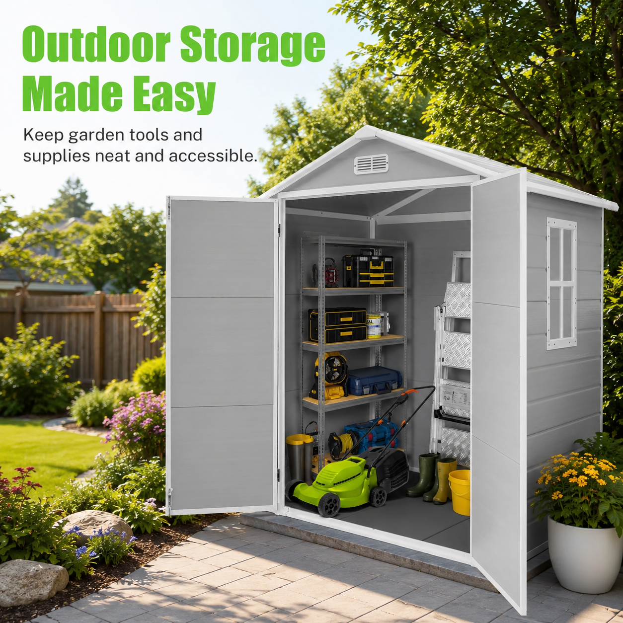 6' x 4' Outdoor Storage Shed with Metal Base, Metal Tools Storage Shed, Galvanized Steel Garden Shed with Lockable Doors for Backyard, Patio, Lawn, D9133