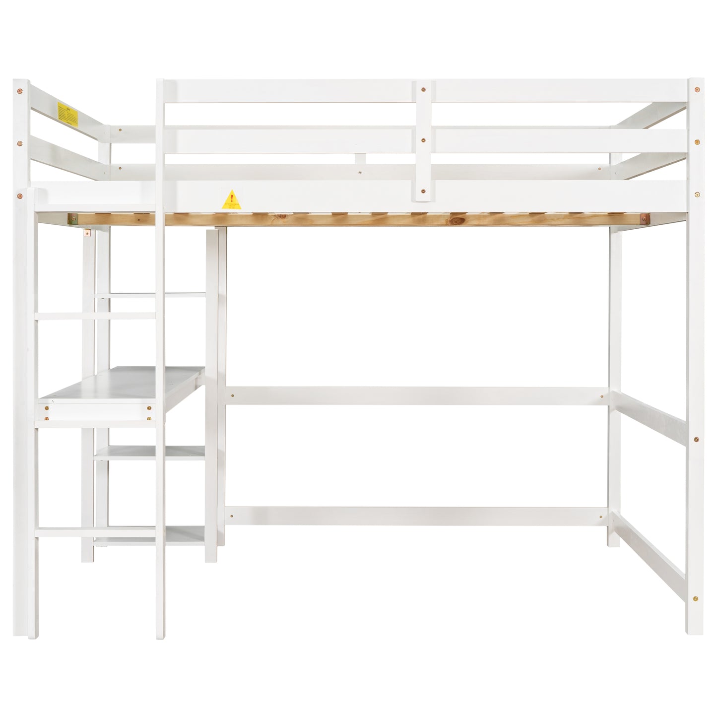 SYNGAR Loft Bed Frame with Desk, Full Size Wooden Bed Frame with Protective Guard Rails and Ladder for Kids Bedroom, Noise Free, No Spring Box needed, Space-Saving, White