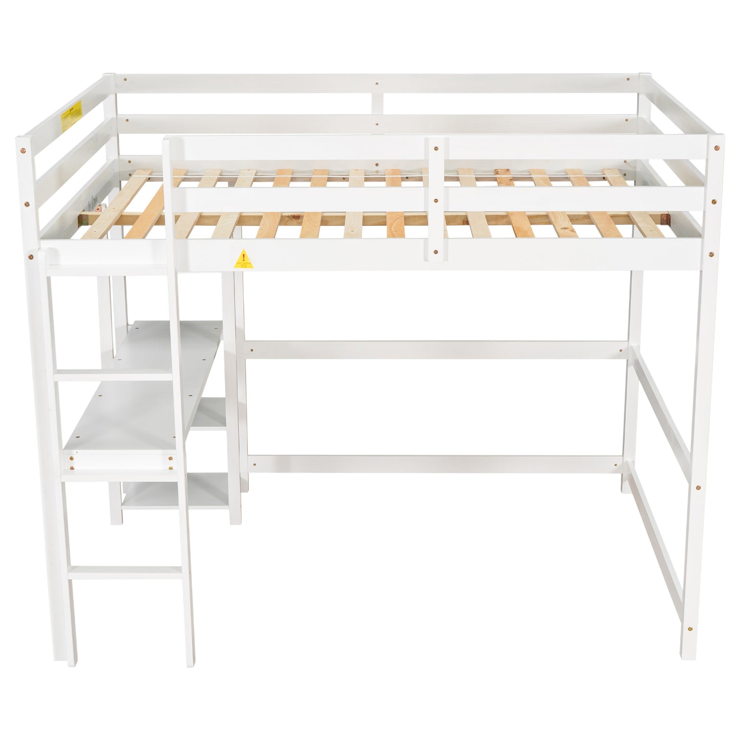 SYNGAR Loft Bed Frame with Desk, Full Size Wooden Bed Frame with Protective Guard Rails and Ladder for Kids Bedroom, Noise Free, No Spring Box needed, Space-Saving, White