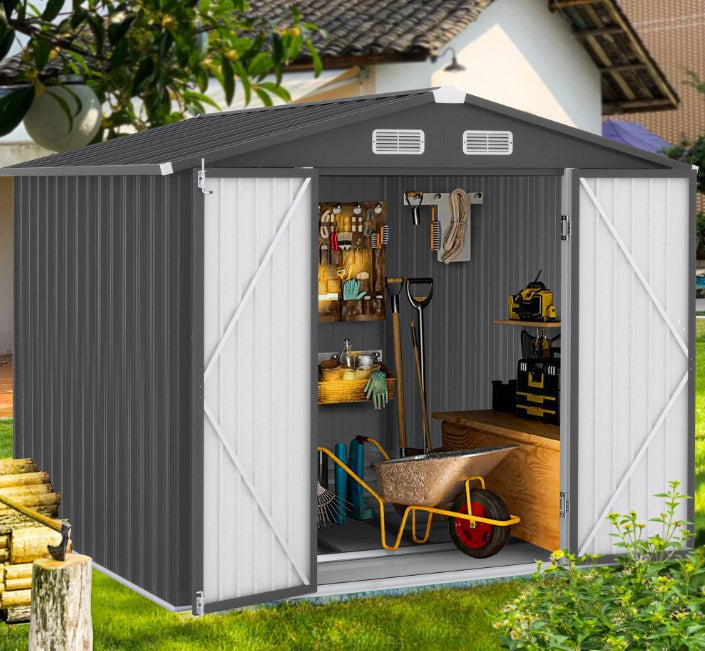 SYNGAR 10' x 8' Outdoor Metal Storage Shed, Tools Storage Shed, Galvanized Steel Garden Shed with Adjustable Shelves and Lockable Doors, Outdoor Storage Shed for Backyard, Patio, Lawn, D7812