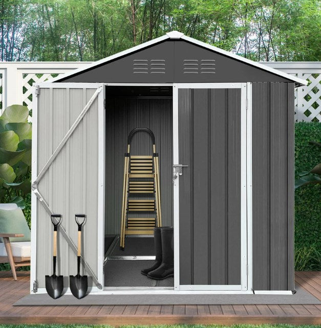 6' x 4' Outdoor Metal Storage Shed, All Weather Garden Shed for Tools, Trash Can, Storage Shed with Lockable Doors, for Backyard, Patio, Lawn, D9095