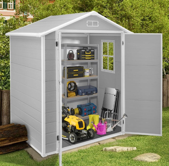 6' x 4' Outdoor Plastic Storage Shed, Garden Shed for Tools, Trash Can, Storage Shed with Lockable Doors, for Backyard, Patio, Lawn, D7803