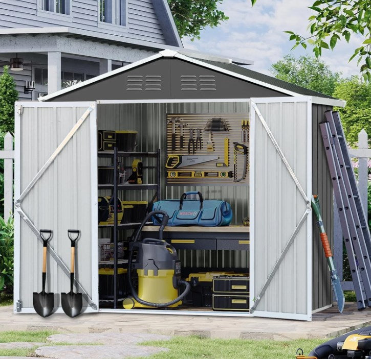 SYNGAR 6' x 4' Outdoor Metal Storage Shed, Tools Storage Shed, Galvanized Steel Garden Shed with Lockable Doors, Outdoor Storage Shed for Backyard, Patio, Lawn, D9134