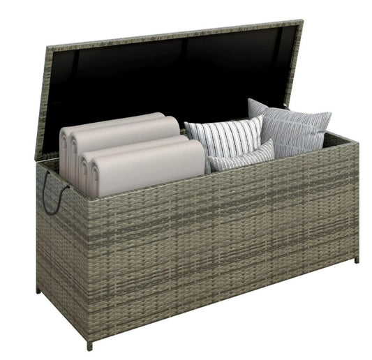 113 Gallon Outdoor Storage Box, Patio Large Wicker Patio Deck Boxes with Lid, Storage Container for Outside Furniture Cushions, Garden Tools, Kids' Toys, Black