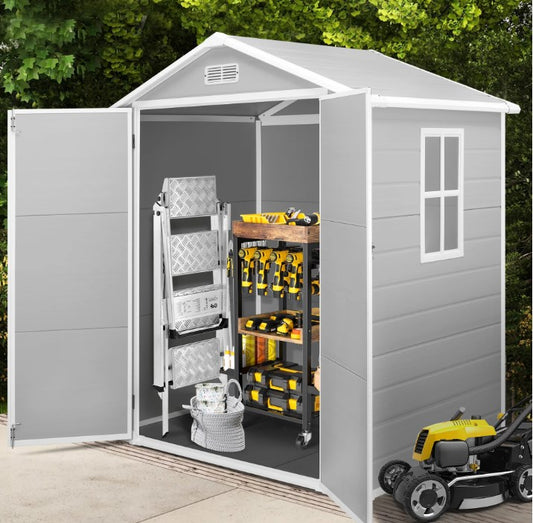 SYNGAR 6' x 4' Outdoor Storage Shed, Plastic Garden Shed with Lockable Doors, Tools Storage Shed for Backyard, Patio, Lawn, D7496