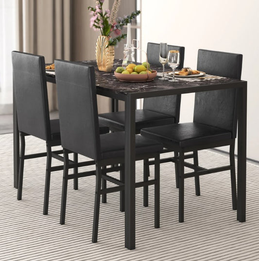 SYNGAR 5 Piece Dining Set, Modern Dining Table and Chairs Set for 4, Kitchen Dining Table Set with Faux Marble Tabletop & 4 PU Leather Upholstered Chairs, for Small Space, Breakfast Nook, Black, D9206