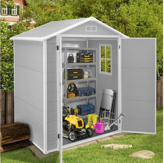 6' x 4' Outdoor Plastic Storage Shed, Tools Storage Shed, Heavy Duty Garden Shed with Lockable Doors, Outdoor Storage Shed for Backyard, Patio, Lawn, D7499