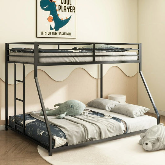 Bunk Bed Full over Full, SYNGAR Space Saver Bunk Bed with Heavy-Duty Metal Frame, Safety Guardrail & Ladder, Full Size Metal Bunk Bed Frame for Kids Boys Girls, No Box Spring Needed, Black, D1961
