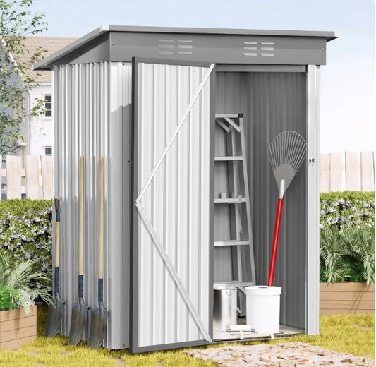 SYNGAR 5' x 3' Outdoor Metal Storage Shed, Garden Shed for Tools, Trash Can, Storage Shed with Single Lockable Door, for Backyard, Patio, Lawn