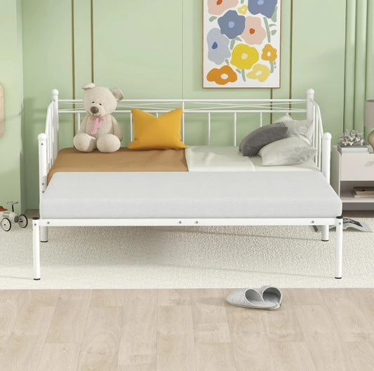 SYNGAR Twin Daybed with Pop Up Trundle, Metal Twin Size Daybed Frame, Space Saving Sofa Bed with Trundle Bed, Modern Home Platform Bed No Box Spring Needed, White, D6614, Adult
