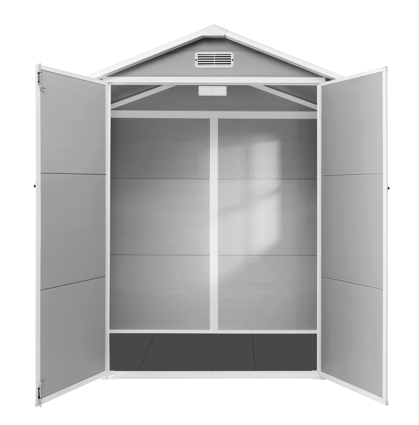 Syngar 6ft x 4ft Outdoor Plastic Storage Shed, All-Weather Tool Shed with Reinforced Floor, Pitched Roof and Double Lockable Doors, Large Garden Shed for Bikes, Lawnmowers, Trash Cans, Grey & White