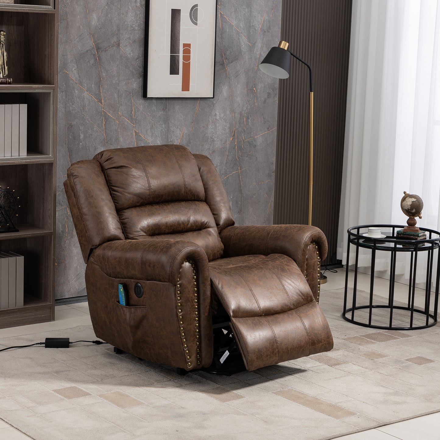 Power Lift Recliner Chair with Heat Therapy and Massage Function, Electric Lift Chair Recliner Fabric Single Sofa, Heavy Duty Living Room Furniture Home Theater Seating, 2 Large Side Pockets, Brown