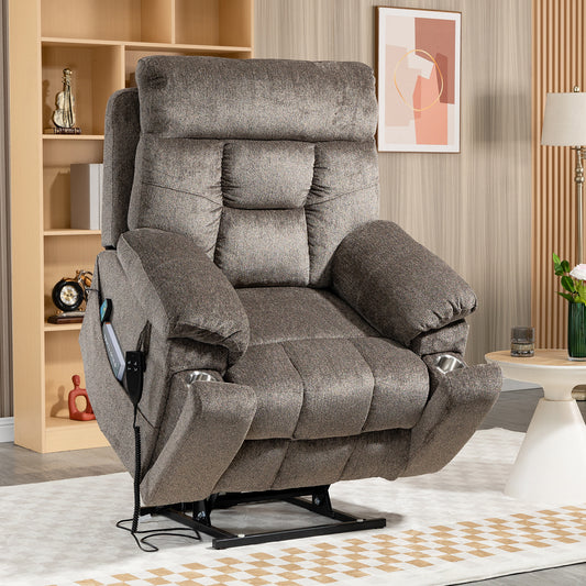SYNGAR Large Power Lift Chair Recliner Oversized for Elderly, Heavy Duty Electric Lift Recliner with Heat Therapy and Massage, 180 Degrees Lying Flat Recliner Sofa for Tall Men, Dark Brown