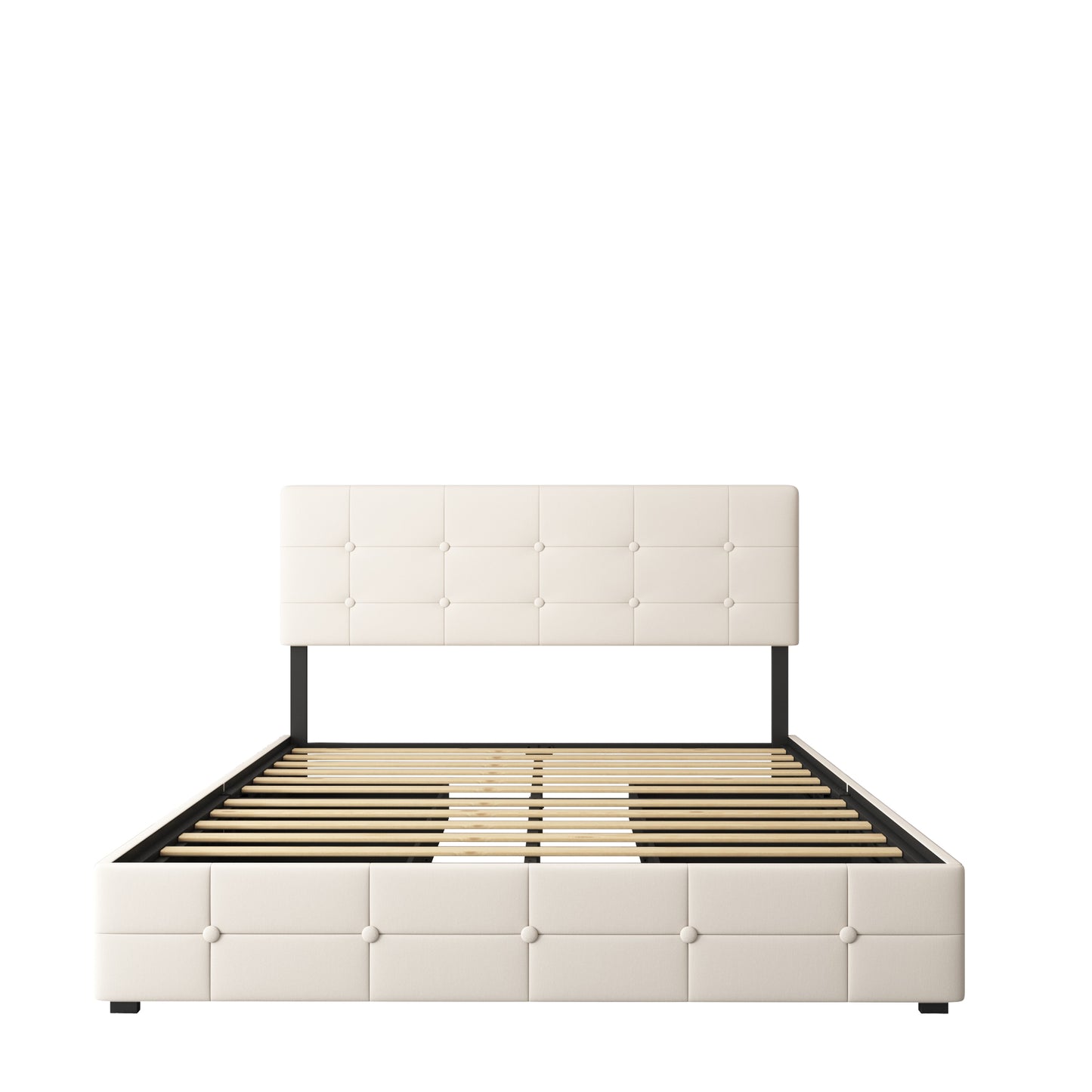 SYNGAR Queen Size Platform Bed Frame with 4 Drawers, Modern Button Tufted Velvet Upholstered, Adjustable Headboard, Beige