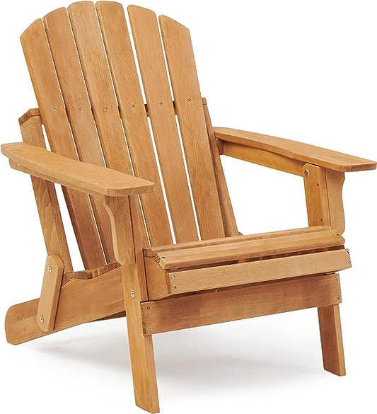 Syngar Oversized Folding Adirondack Chair, Outdoor Lounge Chair with Backrest, Half Pre-Assembled Wooden Accent Furniture Chair, for Patio, Garden, Porch, Poolside, Max 380lbs, Light Brown