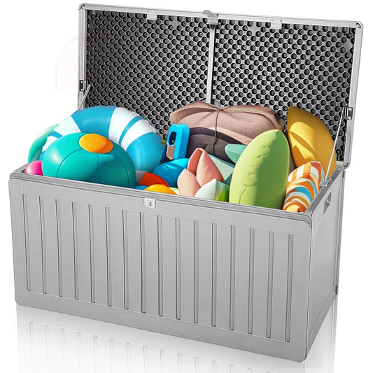 75GAL Deck Box, Outdoor Storage Box w/ Weight Capacity-270 lbs, Waterproof Storage Container with Lid for Outside Furniture Cushions, Garden Tools & Kids' Toys, Organization and Storage, Gray&Black