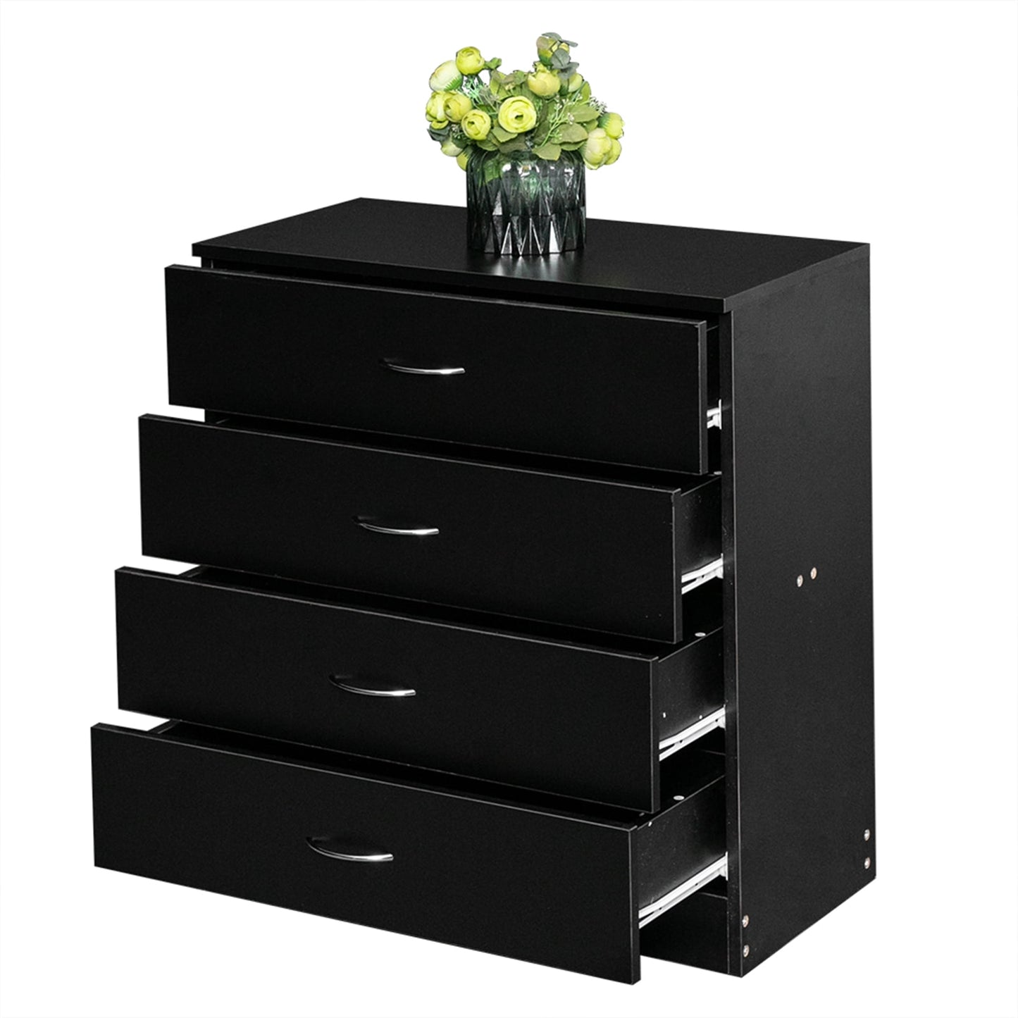 SYNGAR 4 Drawer Black Dresser, Modern Chest of Drawers with Large Storage Capacity, Floor Storage Cabinet Closet for Living Room, Bedroom, Hallway, Nursery