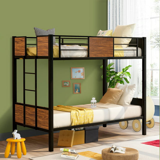SYNGAR Bunk Beds Twin over Twin, Heavy Metal Bunk Bed Twin Size Sturdy 21 Slats Supported and Full-length Guardrail, Loft Bunk Bed Bedroom Furniture for Kids Teens, Black, LJ3317