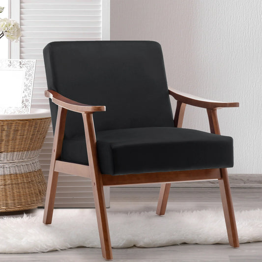 SYNGAR Mid-Century Accent Chair, Modern Armchair with Extra-Thick Backrest and Solid Wood Frame, Reading Armchair for Bedroom, Reception Room and Living Room, Lounge Chair Indoor, Black