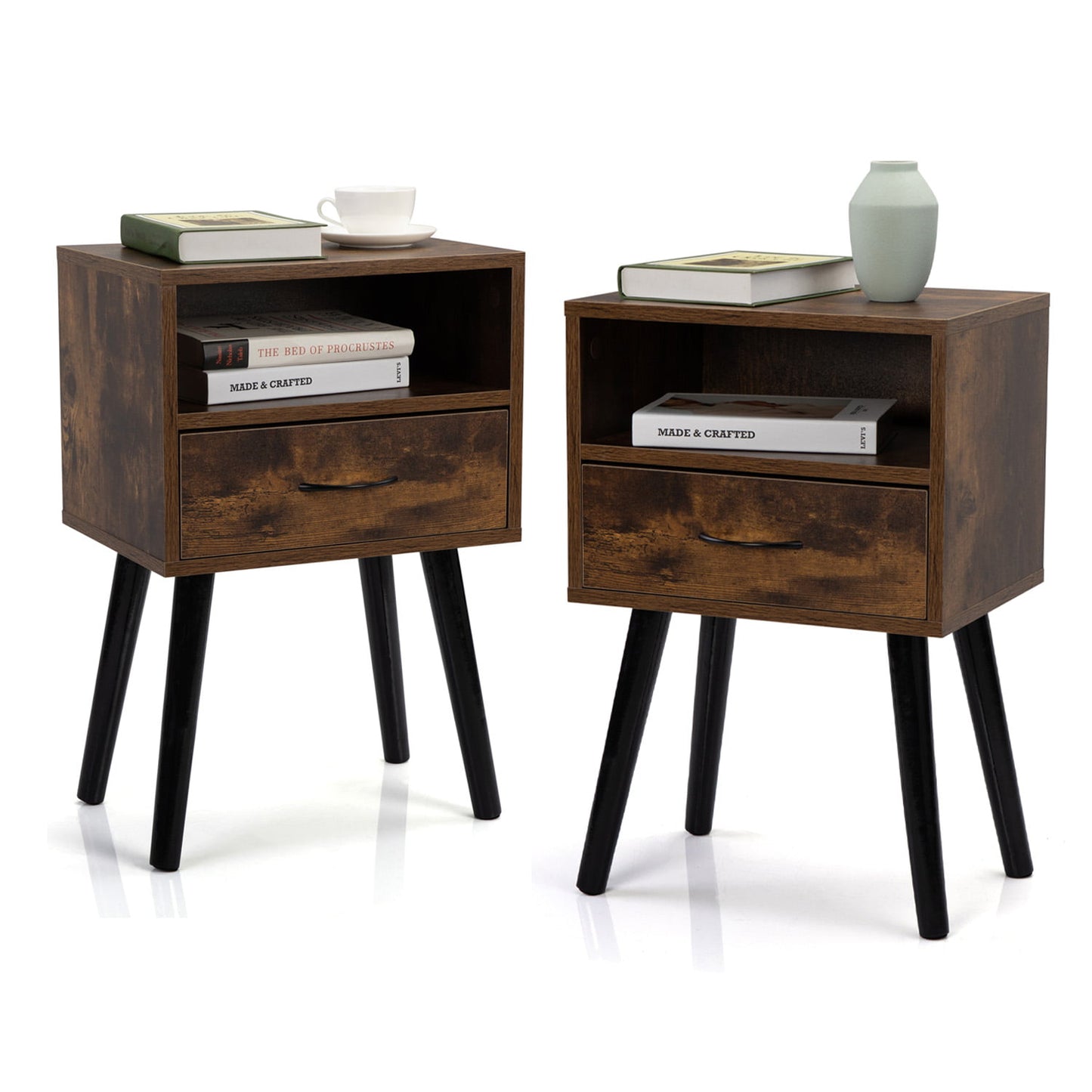 SYNGAR Farmhouse Night Stand End Table Set of 2, Modern Bed Side Table Nightstand with Drawers, Bedside Table for Bedroom