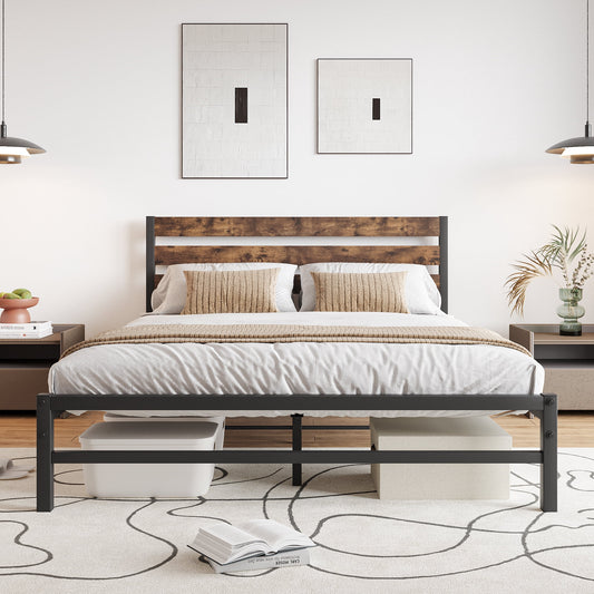 SYNGAR Queen Size Bed Frame with Headboard, Modern Queen Platform Bed frame with Steel Slats Support, No Box Spring Needed, for Kids Teens Adults Bedroom, Guest Room, Easy to Assemble, Black