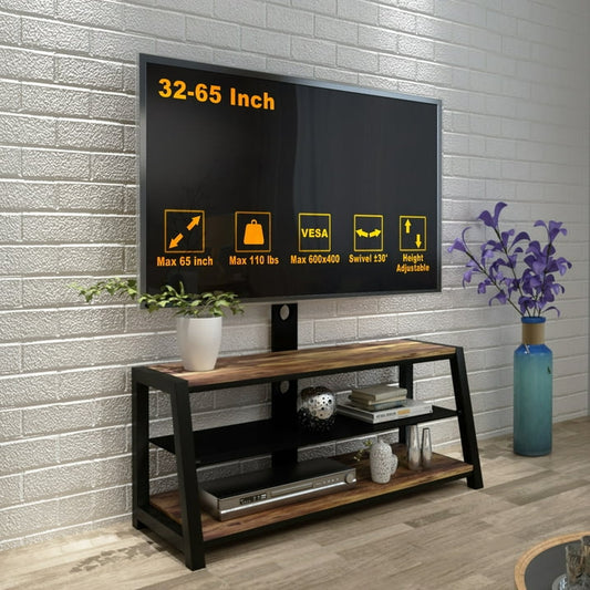 SYNGAR TV Stand for 65 Inch TV, Universal Floor TV Stand with Mount Rotate 30° Fit 32 37 42 47 50 55 60 65 Inch, Swivel Mount Stand with Cable Management for Bedroom Office, Black, LJ3258