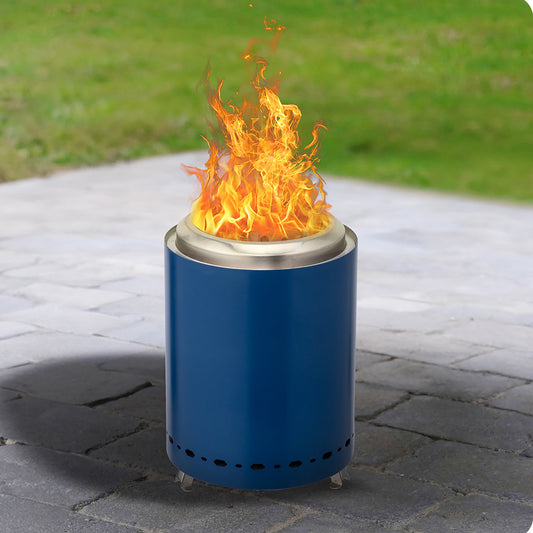 Syngar 10” Round Fire Pit, Stainless Steel Smokeless Campfire Wood Burning Fire Pit, Outdoor Fire Pit with Alcohol Hood and Storage Bag for Patio Backyard Party Picnic Camping