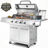 50000BTU Ultra Gas Grill, Syngar Propane Grills with 474 sq.in Cooking Area, 5-Burner Stainless Steel BBQ Grill with Side Burner and Thermometer for Outdoor Party, Camping