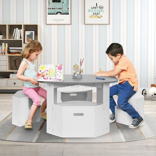Syngar Kids Table and Chairs Set 5 Piece,3 in 1 Wooden Activity Table and Chairs Set for Toddlers Eating, Arts, Crafts, Drawing, Reading, PlayRoom, Gift for Girls Boys 3-8