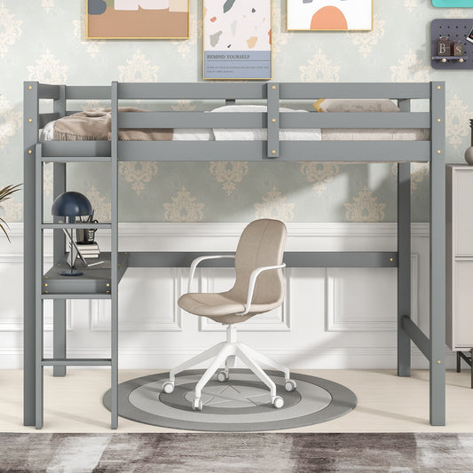 Syngar Loft Bed with Desk for Kids, Solid Pinewood Twin Loft Bunk Bed Frame with Ladder and Built-in Desk for Boys, Girls, Teens and Adults, No Box Spring Needed, White, LJ653