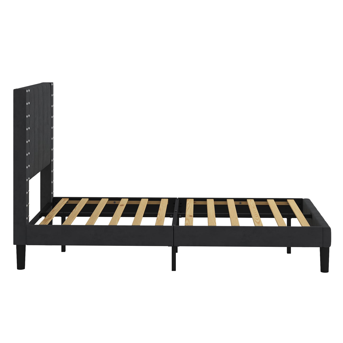 SYNGAR Twin Bed Frame, Twin Size Fabric Upholstered Platform Bed Frame with Headboard, Bedroom Furniture Metal Frame Platform Bed Frame, No Box Spring Needed, Black