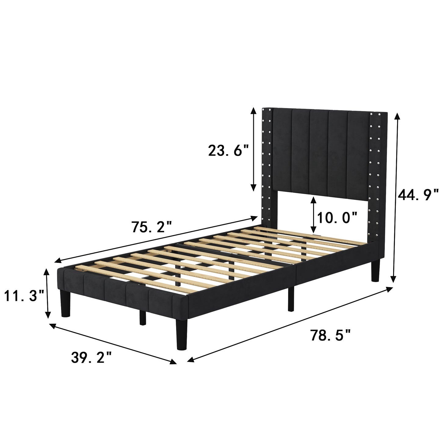 SYNGAR Twin Bed Frame, Twin Size Fabric Upholstered Platform Bed Frame with Headboard, Bedroom Furniture Metal Frame Platform Bed Frame, No Box Spring Needed, Black