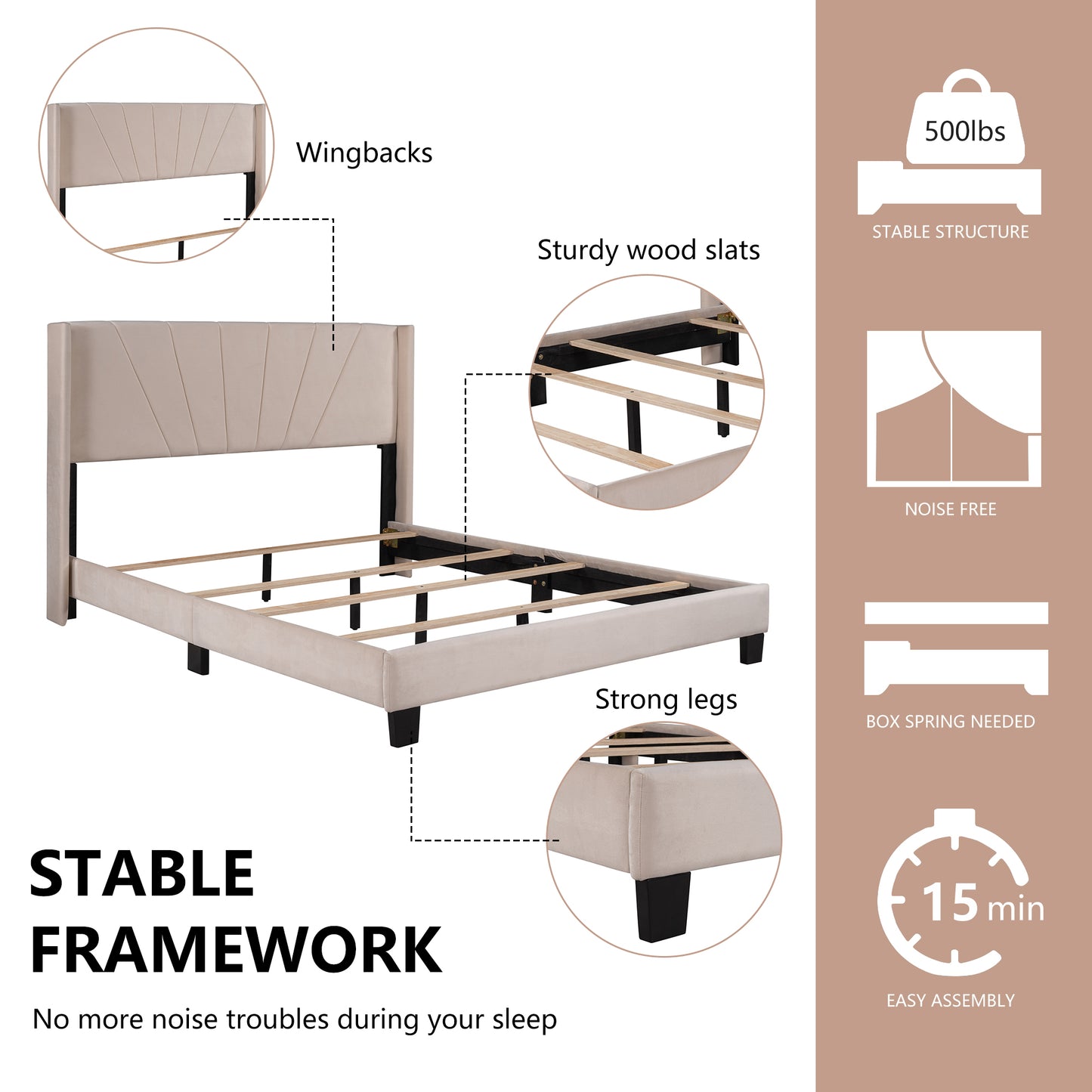 SYNGAR Upholstered Platform Bed with Velvet Tufted Headboard, Queen Size Platform Bed Frame in Gray, Box Spring Needed, Bedroom Furniture Queen Bedframe for Kids Teens Adults