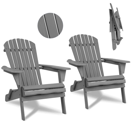 Syngar Folding Adirondack Chairs Set of 2, Outdoor Wooden Lounge Chairs with Pre-Assembled Backrest, Wood Accent Furniture Chairs for Patio, Garden, Porch, Poolside, Max 220lbs, Gray