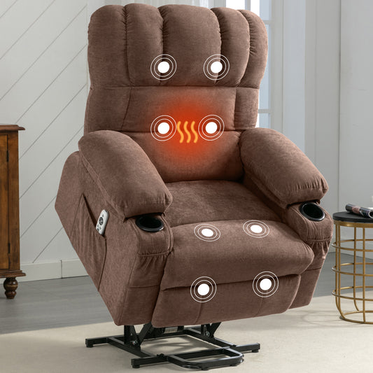 HSUNNS Power Lift Recliner Chair for Elderly, Electric Recliners with Heat and Massage, USB Charge Port, Cup Holders, Infinite Position and Side Pockets, Fabric Single Sofa for Living Room, Brown