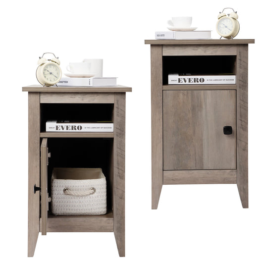 SYNGAR Nightstand for Bedroom Set of 2, Nightstand with Storage Cabinet and Shelf for Living Room, Taupe