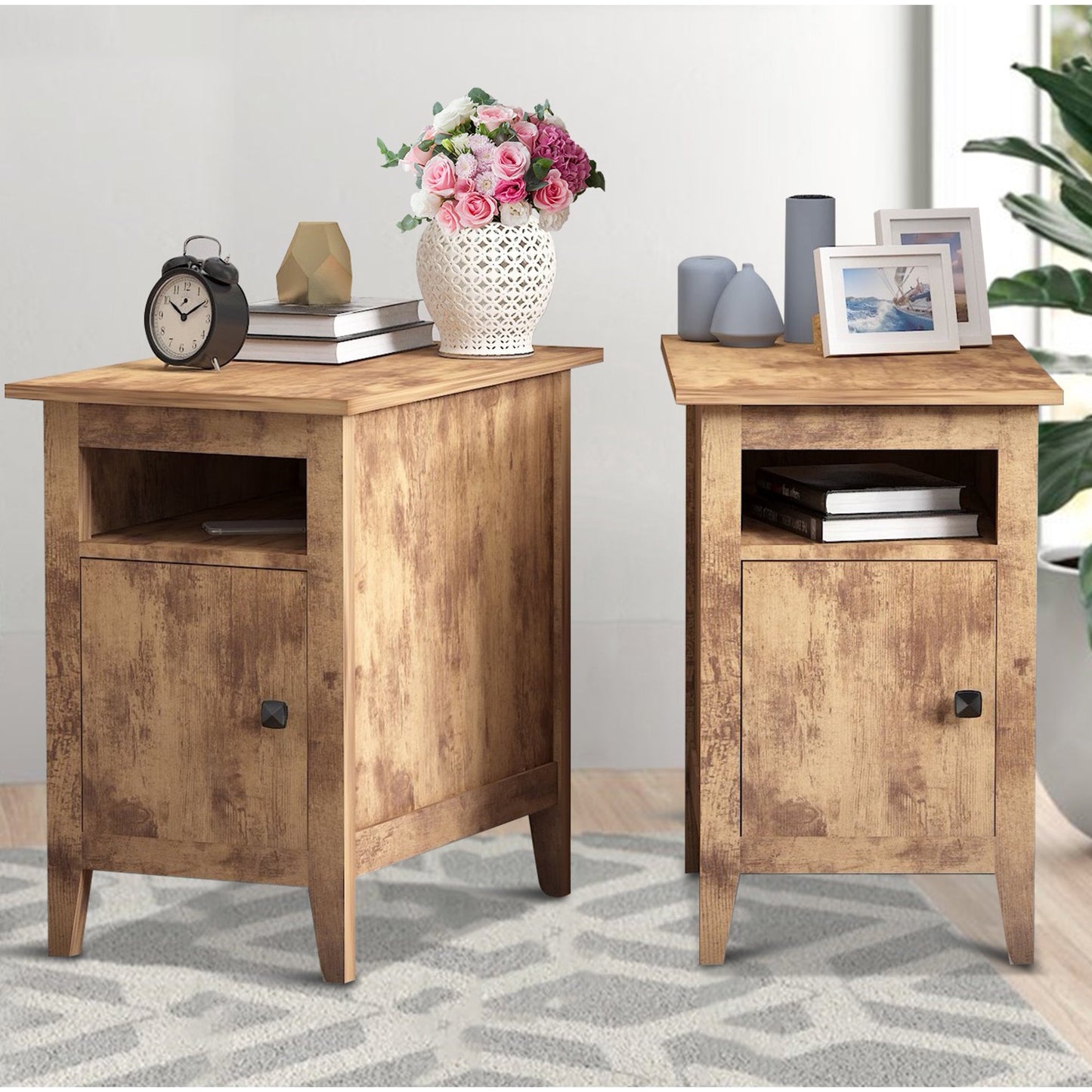 SYNGAR Nightstand for Bedroom Set of 2, Nightstand with Storage Cabinet and Shelf for Living Room, Taupe