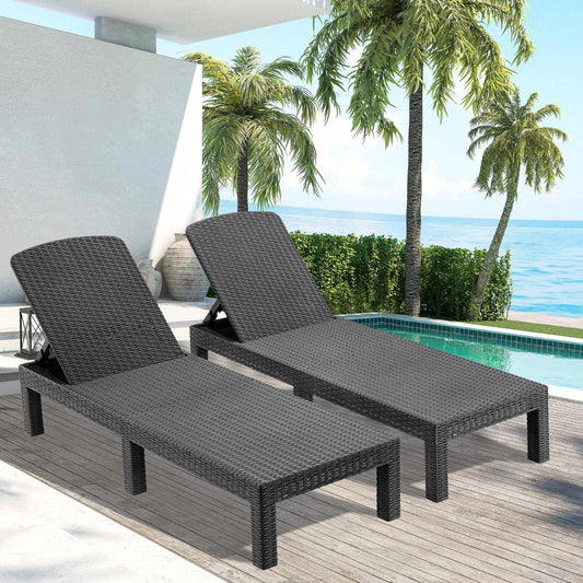 SYNGAR Patio Chaise Lounge Chairs Set of 2, Adjustable Chaise for Outside, PP Resin Reclining Lounge Chairs, Outdoor Sun Loungers for Poolside Deck Garden, Gray