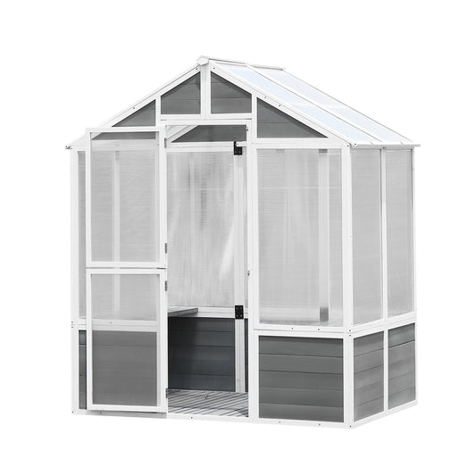 Syngar 6' x 4' Walk-in Greenhouse for Outdoor, Garden Polycarbonate Greenhouse with Sturdy Cold Wooden Frame, Drain Hole and Front Entry Doors, Backyard Greenhouse for Plants in Winter, D6343