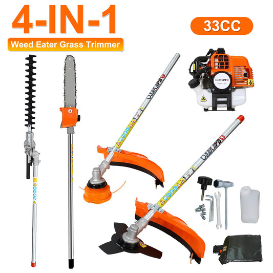 4 in 1 Grass Trimmer, Multi-Functional String Trimmer with Gas Pole Saw, Hedge Trimmer, Grass Trimmer, and Brush Cutter, Weed Eater for Patio Garden Lawn, 33CC 2-Cycle