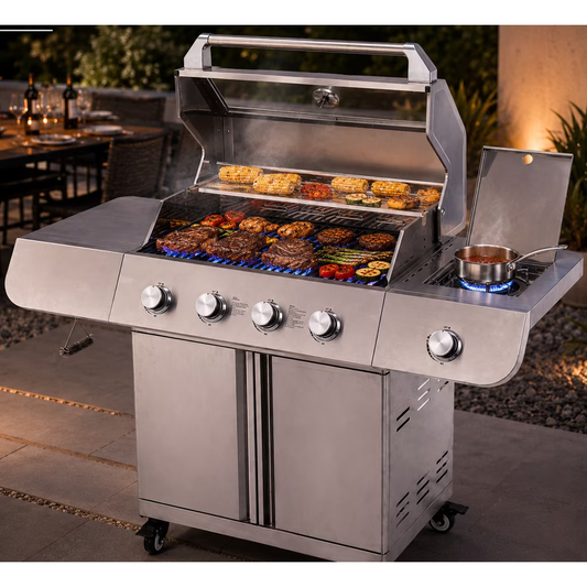 Syngar 5 Burner Bbq Propane Gas Grill with Side Burner, Barbecue Grills with 627 Sq.in Cooking Area, Griddle Combo, 50000 Btu, Stainless Steel, Porcelain Grates, 011