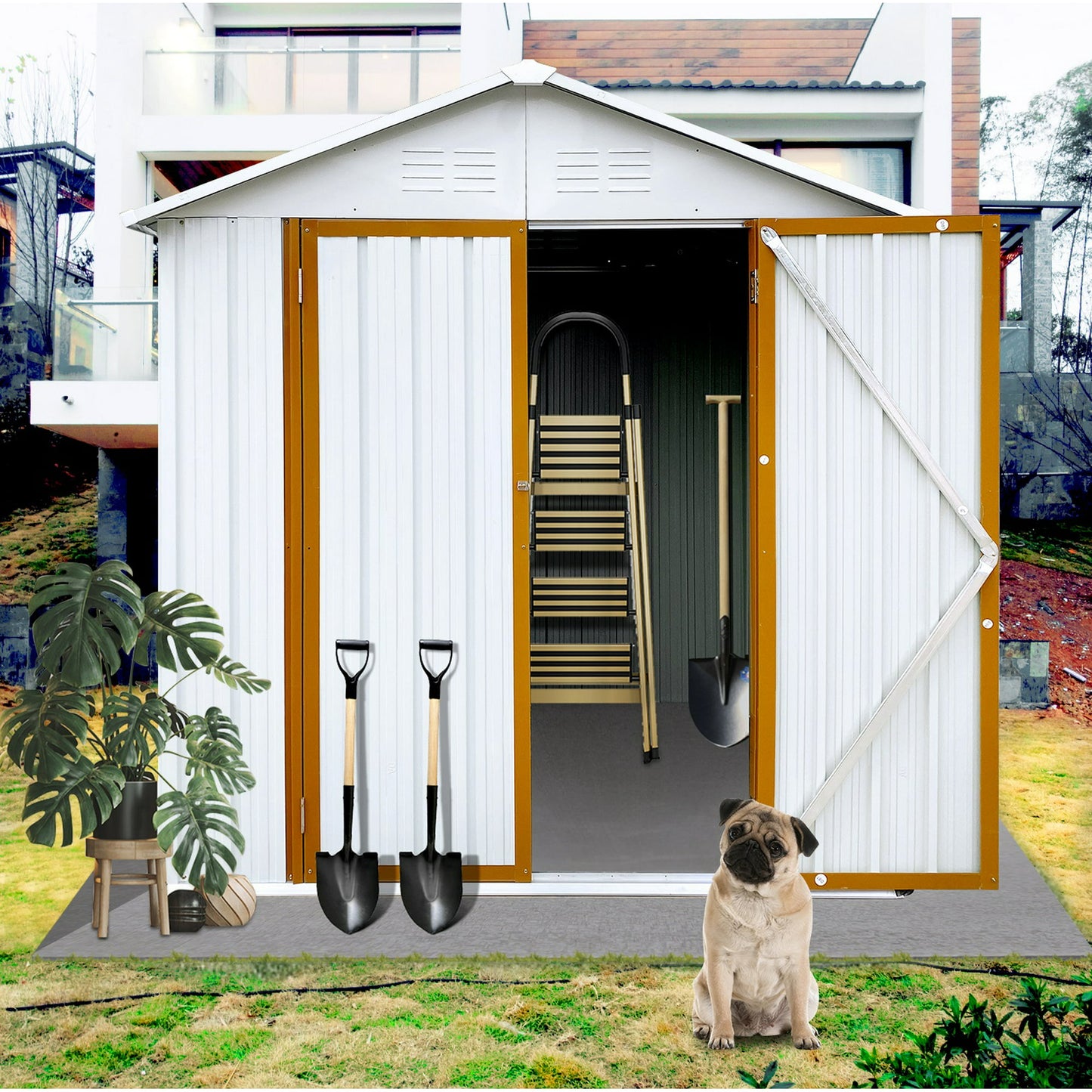 SYNGAR Outdoor Shed 6 x 4 ft, Patio Tool Storage Shed Galvanized Metal Storage Shed with Lockable Door Sloped Roof Lawn Backyard Garden, Waterproof & UV-proof, White
