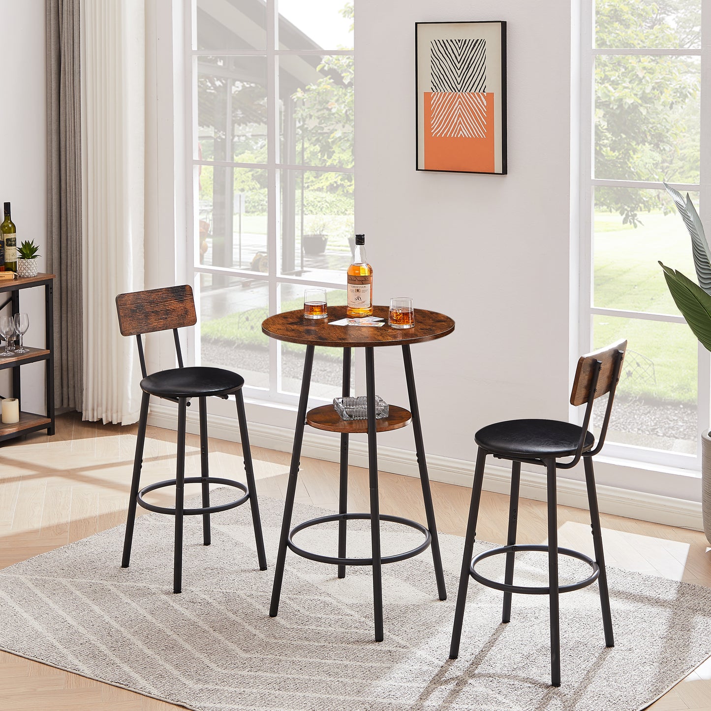 5 Piece Bar Table Set, Modern Counter Height Dining Set, Home Dining Table and Chairs Set for 4, Kitchen Breakfast Table Set with 4 Cushioned Stools, Bistro Pub Table Set, D6424