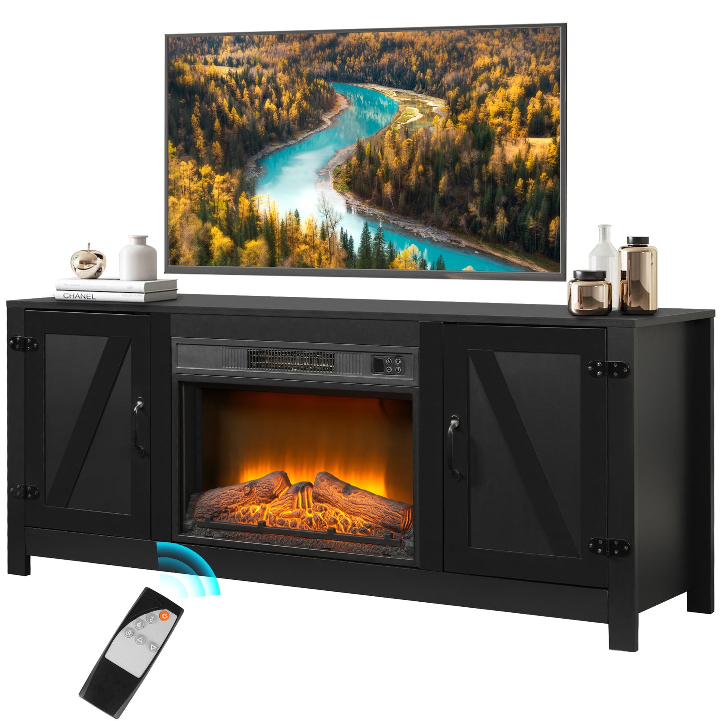 Fireplace TV Stand for TVs up to 65 inches, 58 Inch, Black