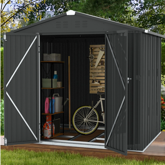 8' x 6' Outdoor Metal Storage Shed, Tools Storage Shed, Galvanized Steel Garden Shed with Adjustable Shelves and Lockable Doors, Outdoor Storage Shed for Backyard, Patio, Lawn, D9182