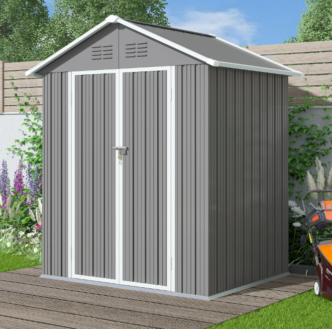 SYNGAR 6' x 4' Outdoor Metal Storage Shed, Tools Storage Shed, Galvanized Steel Garden Shed with Lockable Doors, Outdoor Storage Shed for Backyard, Patio, Lawn, D9098