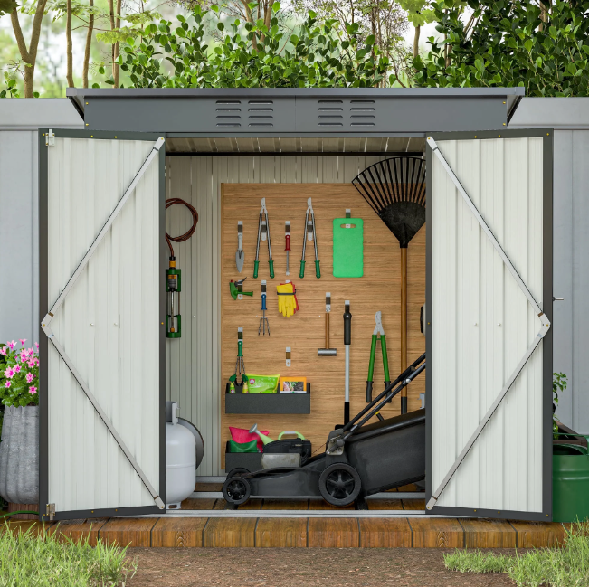 SYNGAR 6' x 4' Outdoor Metal Storage Shed, Garden Shed for Tools, Trash Can, Storage Shed with Lockable Doors, for Backyard, Patio, Lawn, D7804