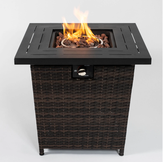 27 inch Gas Fire Pit Table, SYNGAR 2-in-1 40,000 BTU Propane Gas Fire Pit Table, Outdoor Table with Fire Pit, Propane Fire Pit with Lava Stones and Lid, for Patio, Yard, Garden, D7582